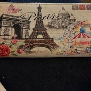 Paris Illustration Canvas Wallet - Beige Floral Travel Design